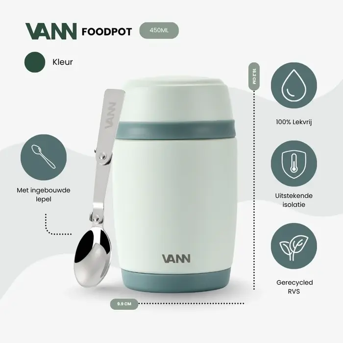 VANN RVS Thermos Lunchpot Grijsgroen VANN RVS Thermos Lunchpot Grijsgroen