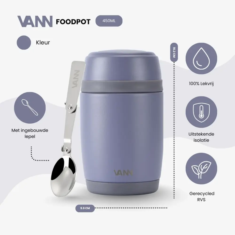 VANN Edelstahl Thermos Foodpot Lavendelgrau VANN Edelstahl Thermos Foodpot Lavendelgrau