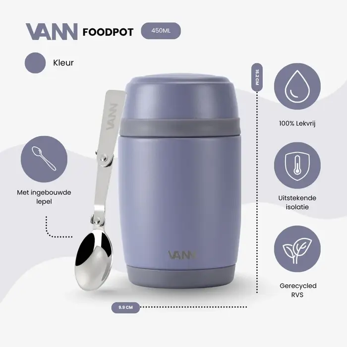 VANN RVS Thermos Lunchpot Lavendel Grijs VANN RVS Thermos Lunchpot Lavendel Grijs