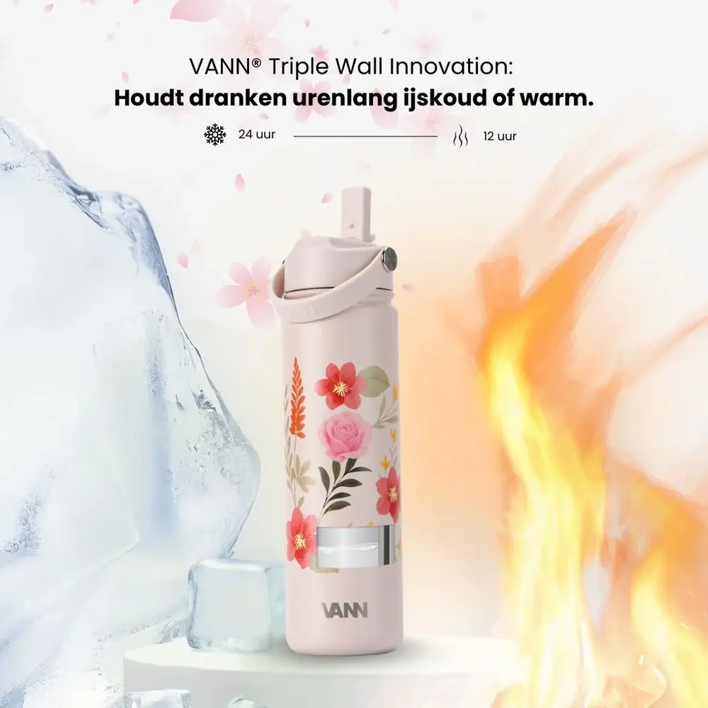 VANN 3-Walled Ultimate Stainless Steel Drinking Bottle Pastel Flowers 650 ml VANN 3-Walled Ultimate Stainless Steel Drinking Bottle Pastel Flowers 650 ml