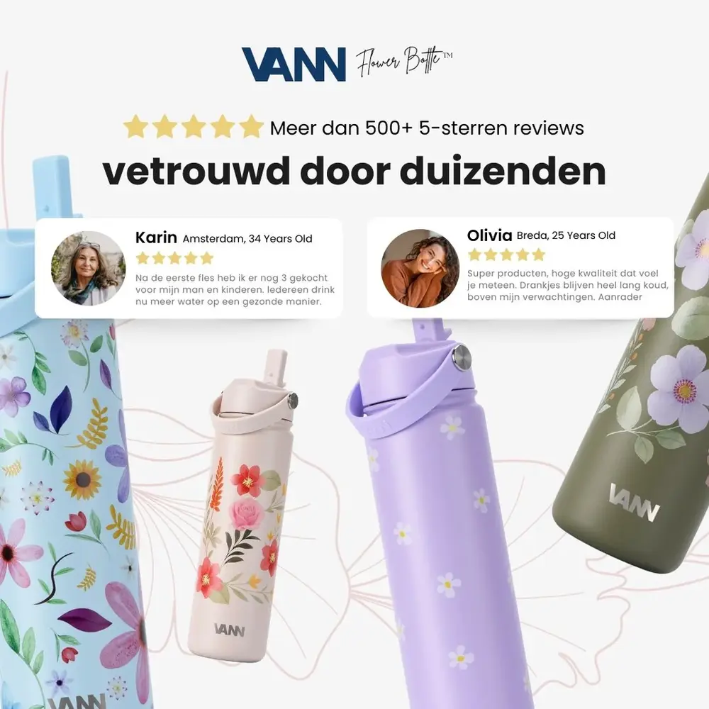 VANN 3-Wandige Ultimate Edelstahl-Trinkflasche Pastel Flowers 650 ml VANN 3-Wandige Ultimate Edelstahl-Trinkflasche Pastel Flowers 650 ml