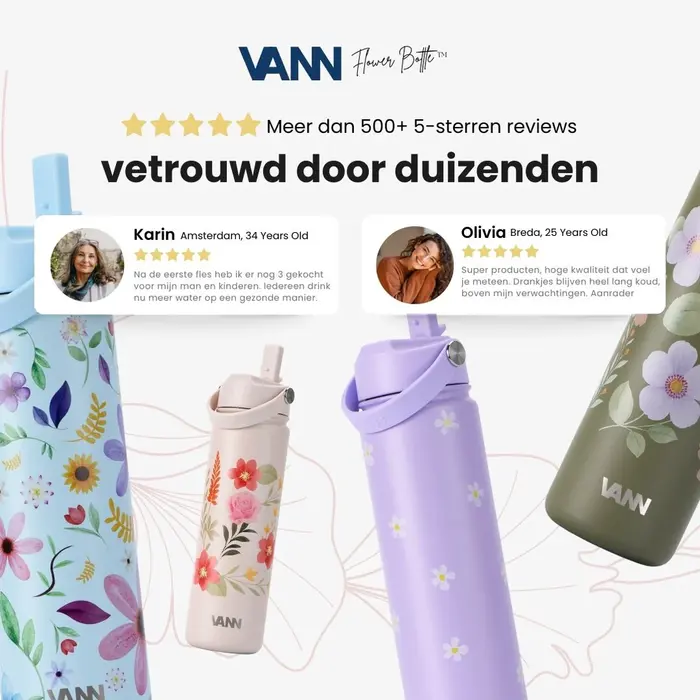 VANN 3-Walled Ultimate Stainless Steel Drinking Bottle Pastel Flowers 650 ml VANN 3-Walled Ultimate Stainless Steel Drinking Bottle Pastel Flowers 650 ml