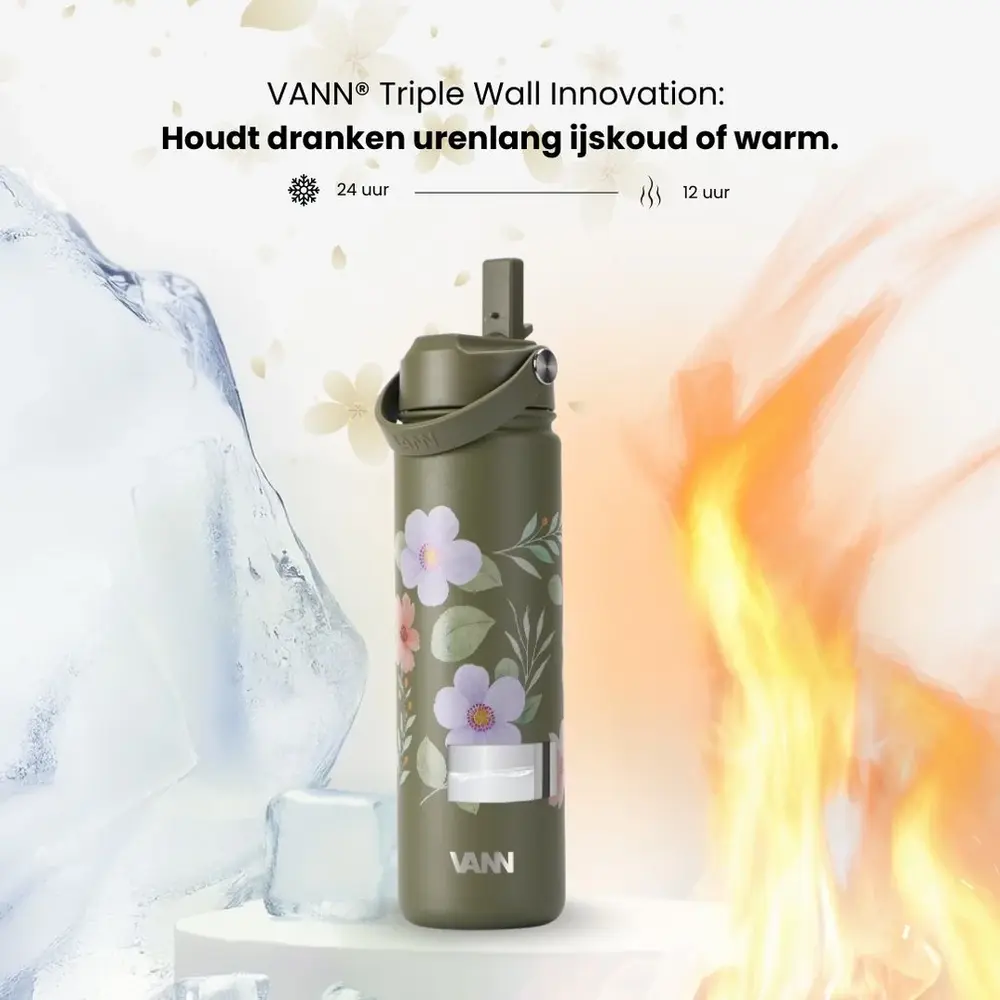 VANN 3-Walled Ultimate Stainless Steel Drinking Bottle Green Flowers 650 ml VANN 3-Walled Ultimate Stainless Steel Drinking Bottle Green Flowers 650 ml