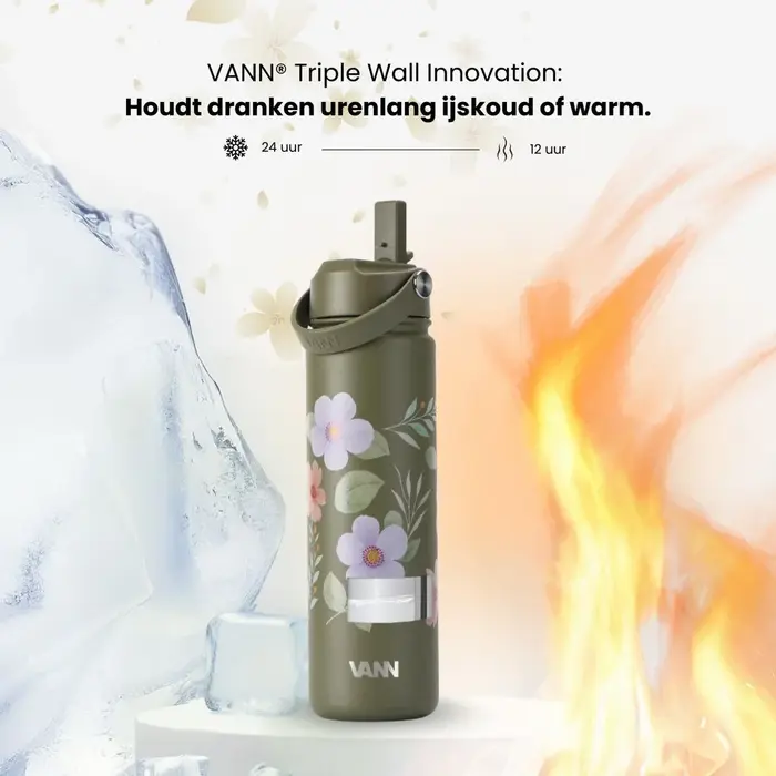 VANN 3-Wandige Ultimate Edelstahl-Trinkflasche Green Flowers 650 ml VANN 3-Wandige Ultimate Edelstahl-Trinkflasche Green Flowers 650 ml