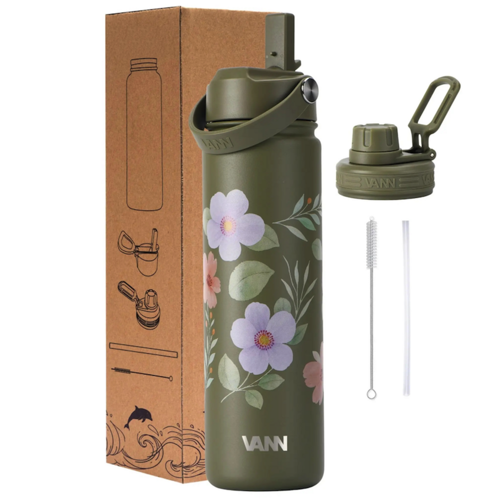 VANN 3-Walled Ultimate Stainless Steel Drinking Bottle Green Flowers 650 ml VANN 3-Walled Ultimate Stainless Steel Drinking Bottle Green Flowers 650 ml
