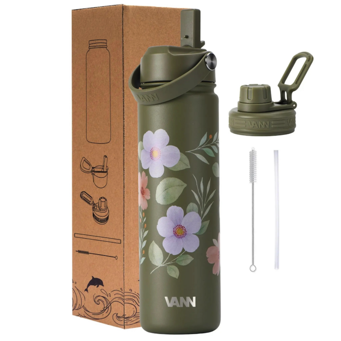 VANN 3-Walled Ultimate Stainless Steel Drinking Bottle Green Flowers 650 ml VANN 3-Walled Ultimate Stainless Steel Drinking Bottle Green Flowers 650 ml