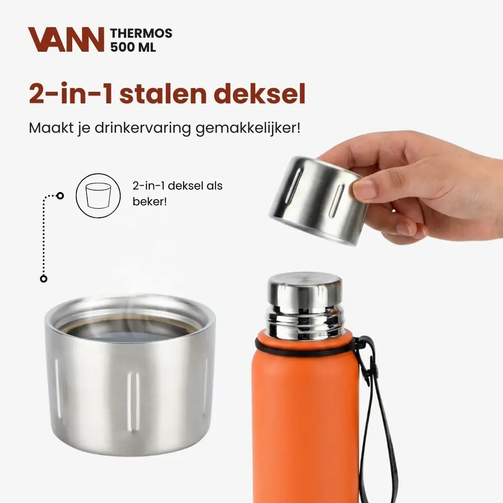 VANN Edelstahl-Thermoskanne Orange 500 ML
