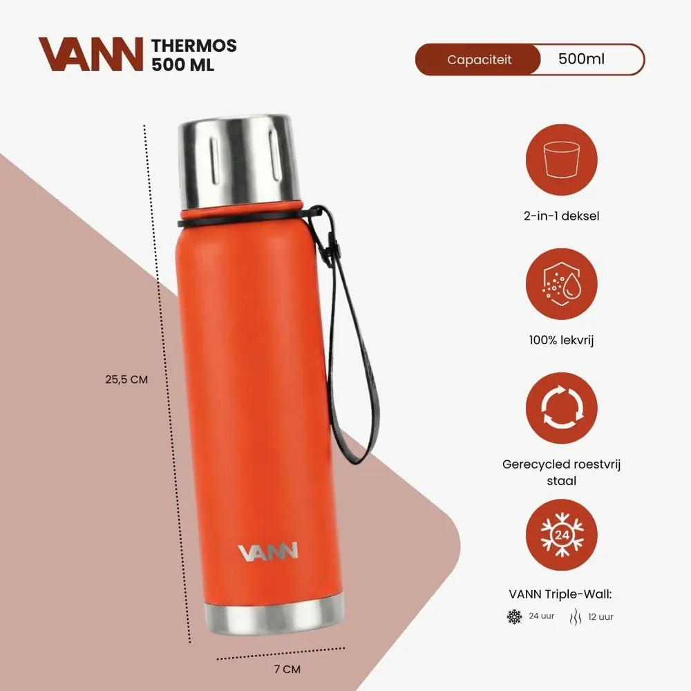 VANN Stainless Steel Thermos Orange 500 ML