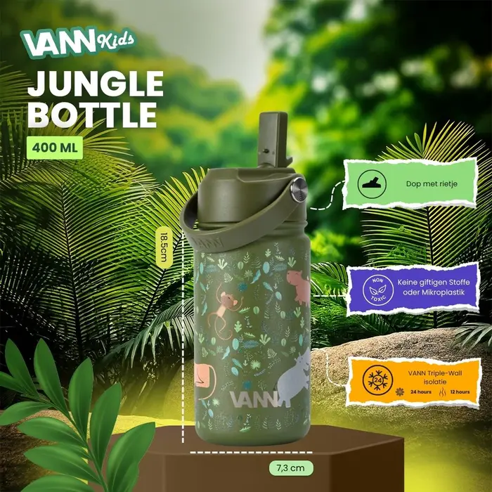 VANN 3-wandige Edelstahl Kinder-Trinkflasche Jungle 400 ML
