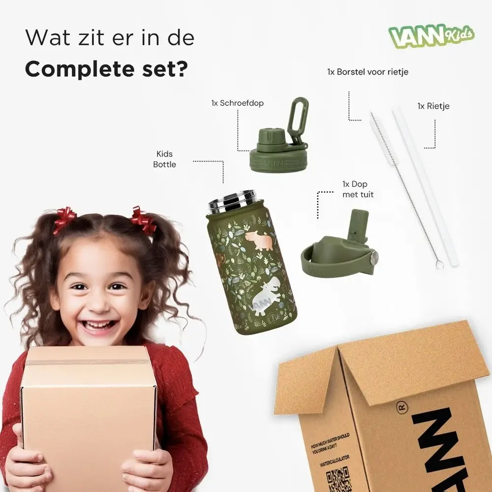 VANN 3-Wandige RVS Kinderdrinkfles Jungle 400 ML