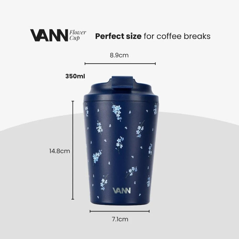 VANN Koffiebeker RVS Blue Flower 350 ML VANN Koffiebeker RVS Blue Flower 350 ML