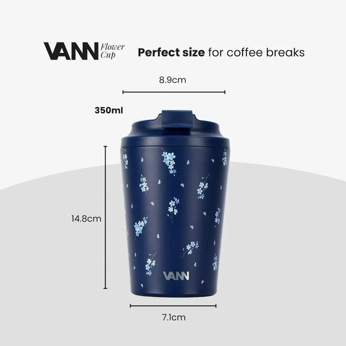 VANN Coffee cup stainless steel Blue Flower 350 ML