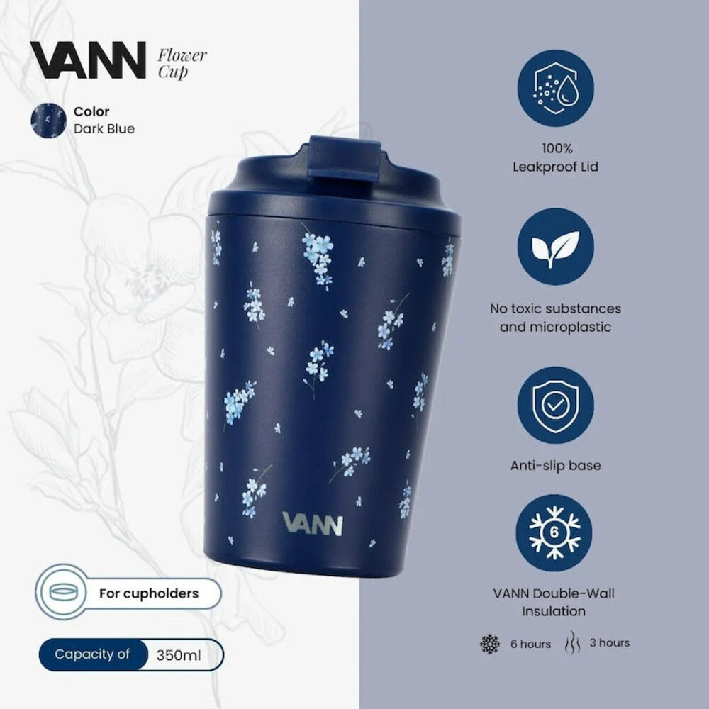 VANN Koffiebeker RVS Blue Flower 350 ML VANN Koffiebeker RVS Blue Flower 350 ML