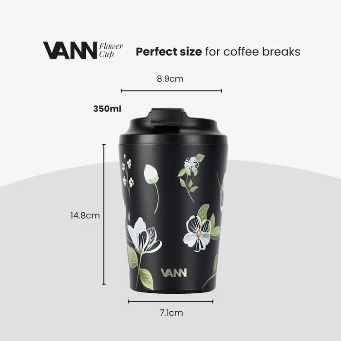 VANN Kaffeetasse Edelstahl Weiße Blumen 350 ML VANN Kaffeetasse Edelstahl Weiße Blumen 350 ML