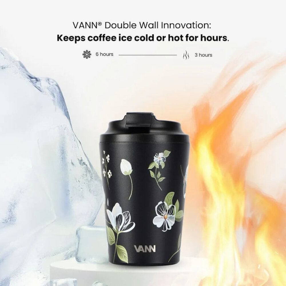 VANN Coffee Cup Stainless Steel White Flower 350 ML