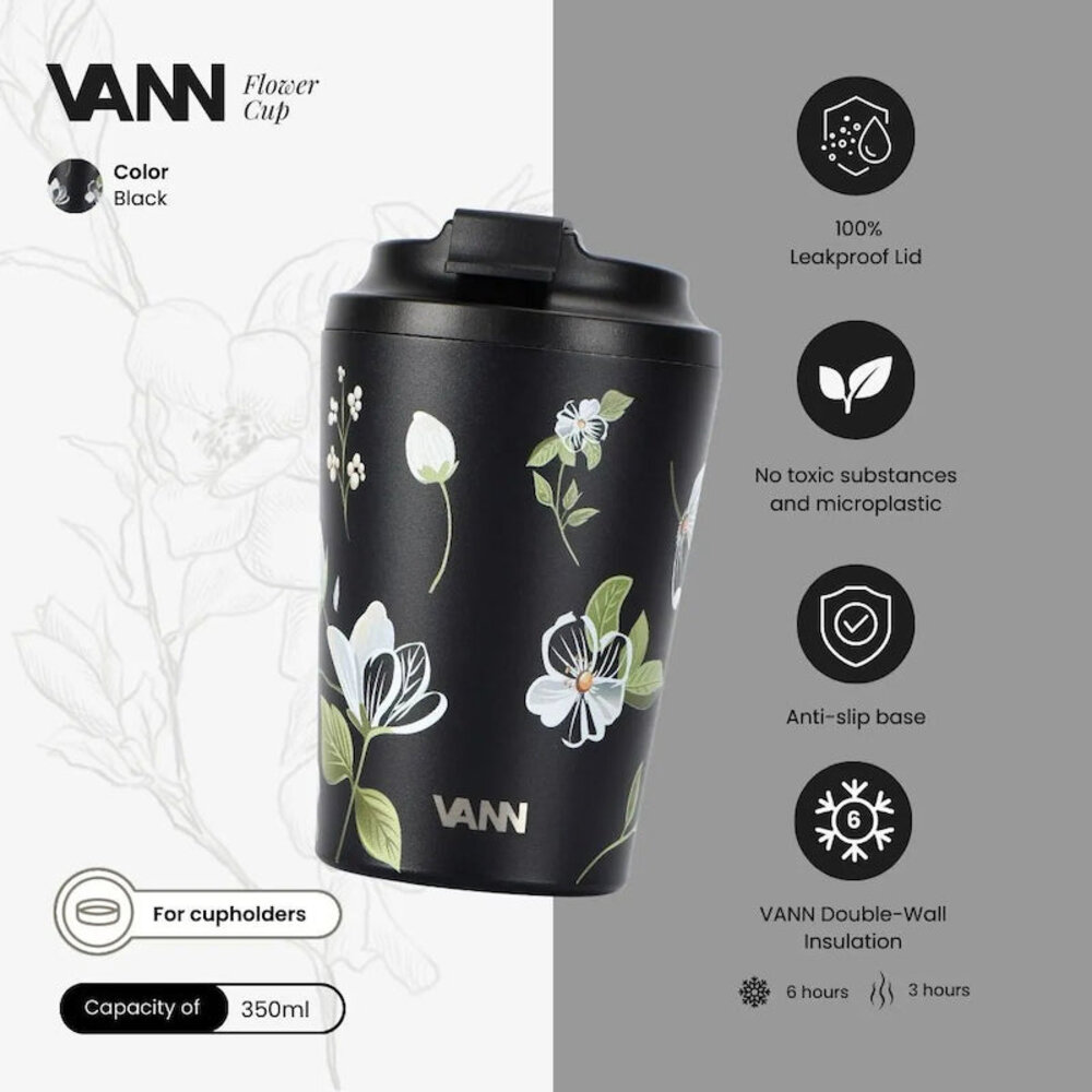 VANN Koffiebeker RVS White Flower 350 ML VANN Koffiebeker RVS White Flower 350 ML