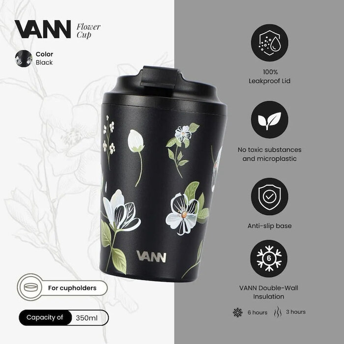 VANN Coffee Cup Stainless Steel White Flower 350 ML