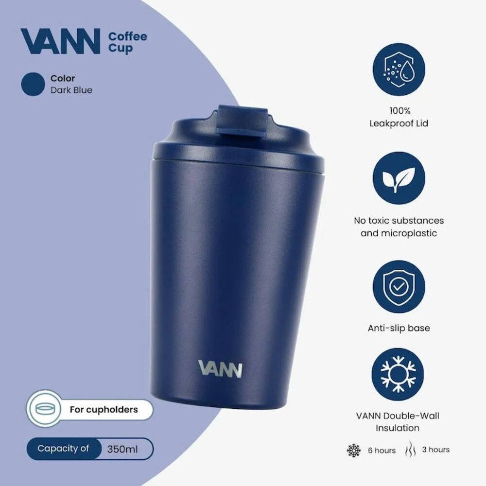 VANN Koffiebeker RVS Dark Blue 350 ML VANN Koffiebeker RVS Dark Blue 350 ML