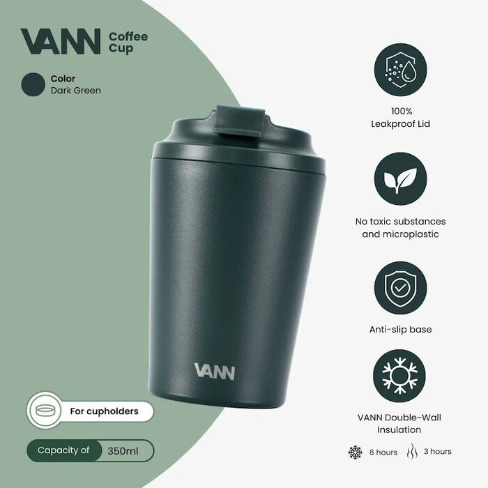 VANN Coffee Cup Stainless Steel Dark Green 350 ML VANN Coffee Cup Stainless Steel Dark Green 350 ML