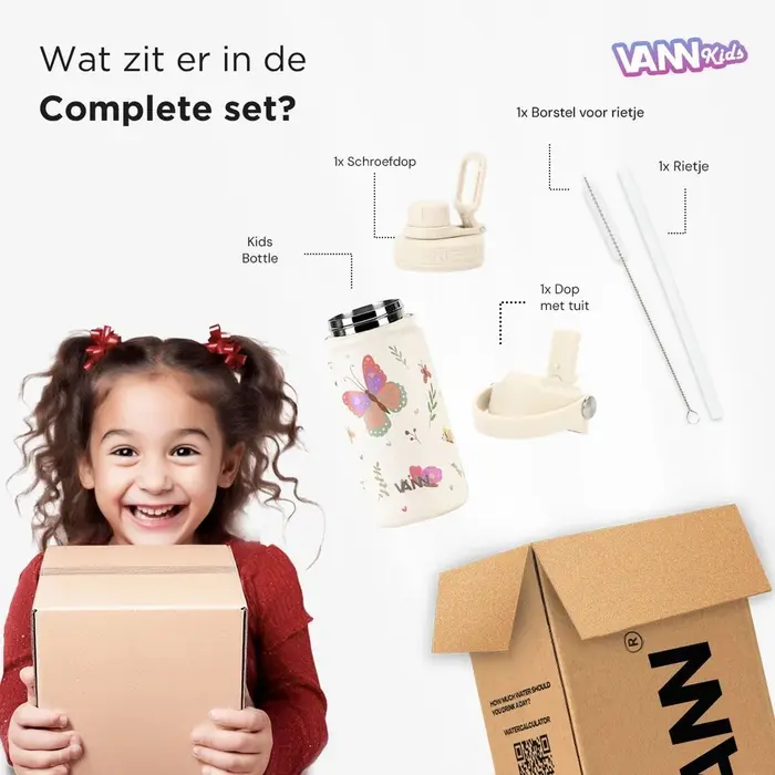 VANN 3-Wandige RVS Kinderdrinkfles Butterfly 400 ML VANN 3-Wandige RVS Kinderdrinkfles Butterfly 400 ML