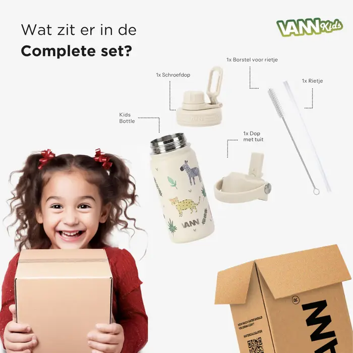 VANN 3-Walled Stainless Steel Kids Drinking Bottle Animals 400 ML