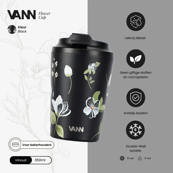 VANN Coffee Cup Stainless Steel White Flower 350 ML VANN Coffee Cup Stainless Steel White Flower 350 ML