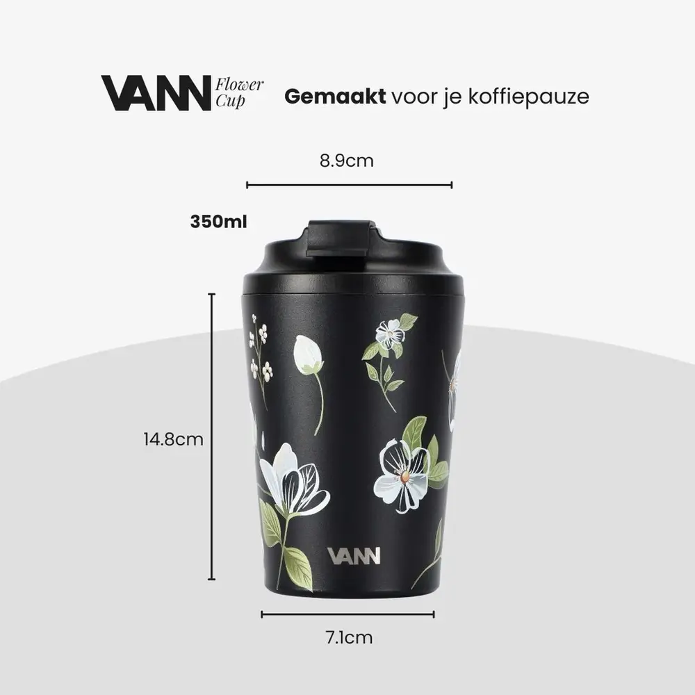 VANN Koffiebeker RVS White Flower 350 ML VANN Koffiebeker RVS White Flower 350 ML