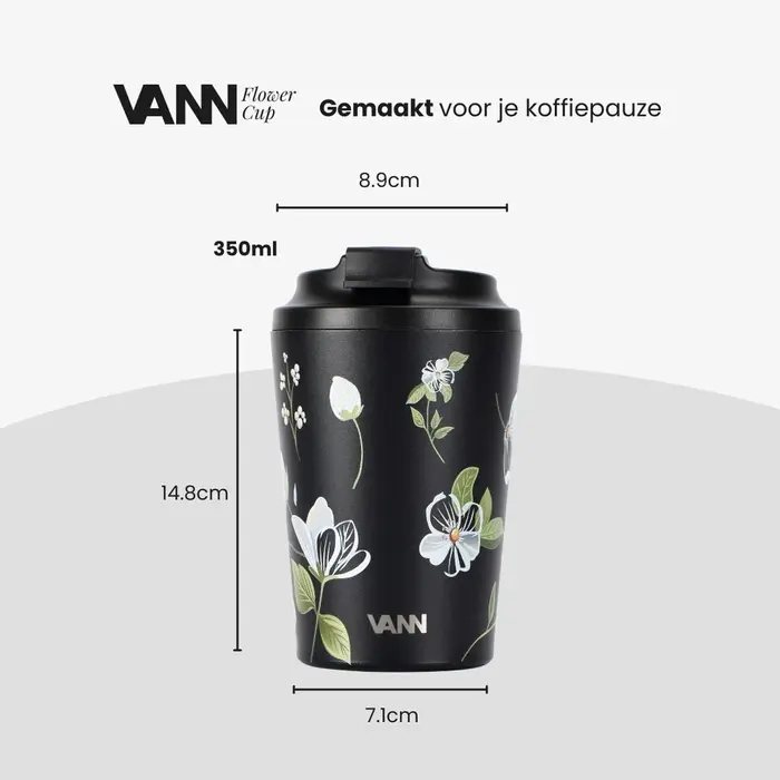 VANN Kaffeetasse Edelstahl Weiße Blumen 350 ML VANN Kaffeetasse Edelstahl Weiße Blumen 350 ML
