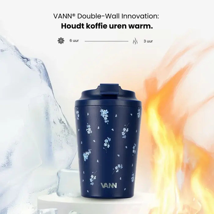 VANN Coffee cup stainless steel Blue Flower 350 ML VANN Coffee cup stainless steel Blue Flower 350 ML