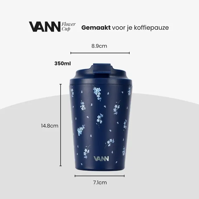 VANN Kaffeetasse Edelstahl Blaue Blumen 350 ML VANN Kaffeetasse Edelstahl Blaue Blumen 350 ML