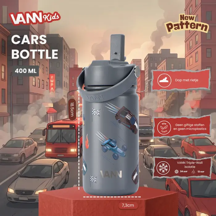 VANN 3-Wandige RVS Kinderdrinkfles Cars 400 ML