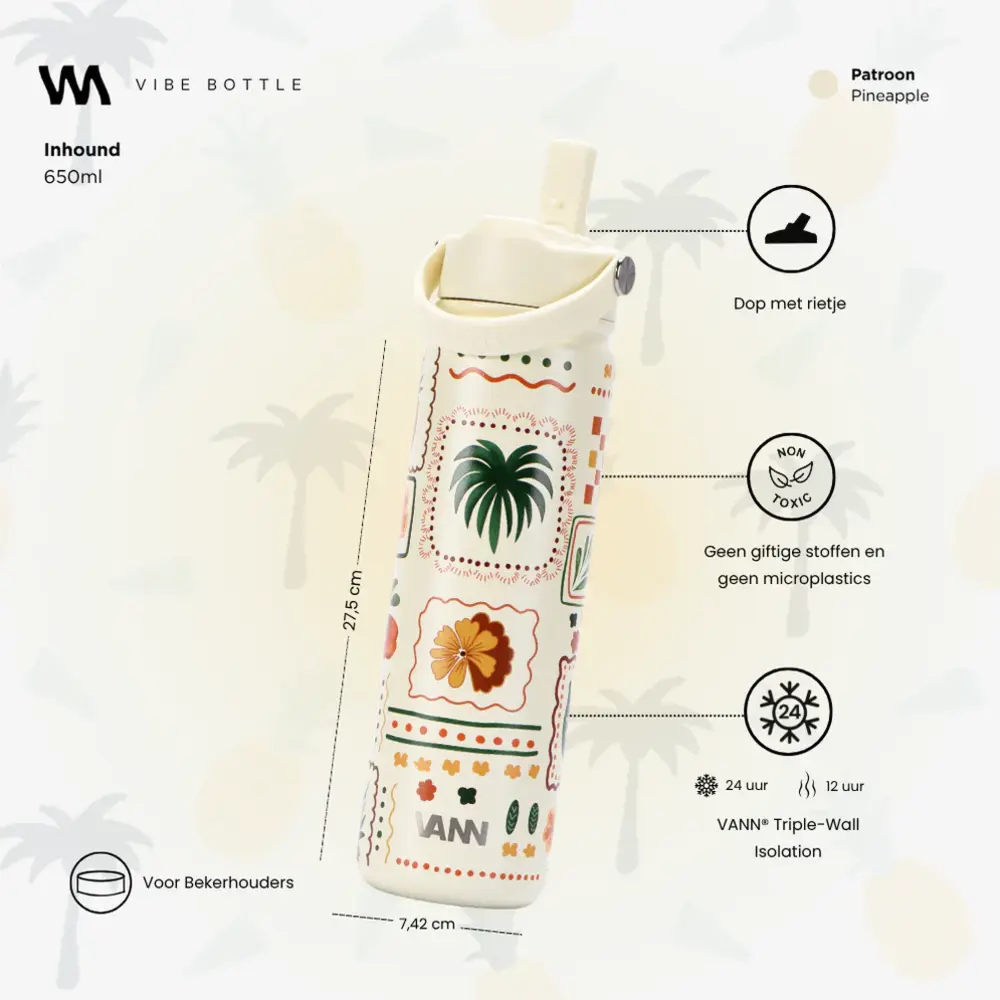 VANN 3-Walled Ultimate RVS Vibe Bottle Pineapple 650 ML VANN 3-Walled Ultimate RVS Vibe Bottle Pineapple 650 ML
