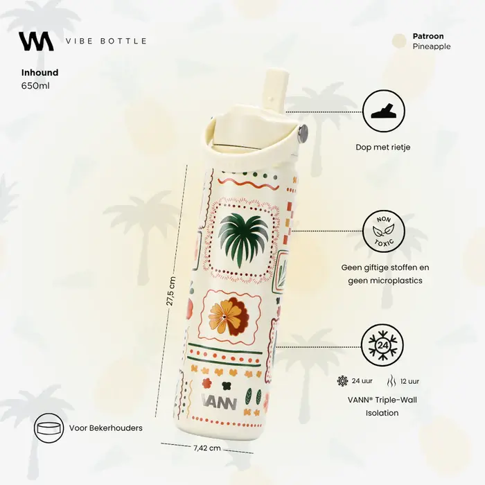 VANN 3-Wandige Ultimate RVS Vibe Bottle Pineapple 650 ML