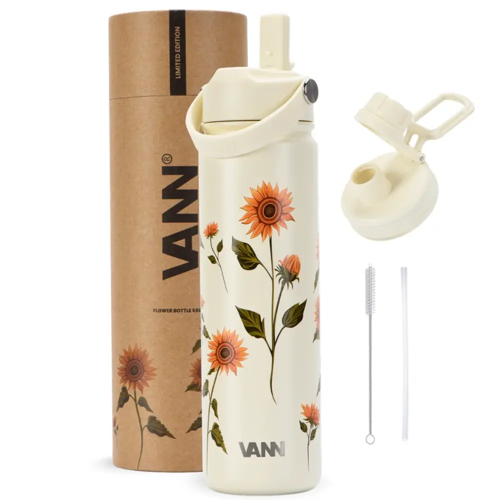 VANN 3-wandige Ultimate Edelstahl-Trinkflasche Sonnenblumen 650 ML VANN 3-wandige Ultimate Edelstahl-Trinkflasche Sonnenblumen 650 ML