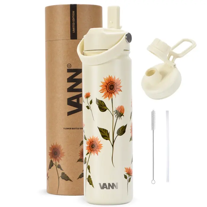 VANN 3-wandige Ultimate Edelstahl-Trinkflasche Sonnenblumen 650 ML VANN 3-wandige Ultimate Edelstahl-Trinkflasche Sonnenblumen 650 ML