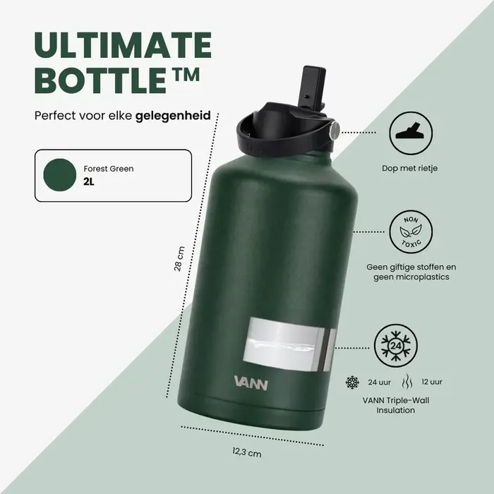 VANN 3-Walled Ultimate Stainless Steel Drinking Bottle Dark Forest 2 Liter VANN 3-Walled Ultimate Stainless Steel Drinking Bottle Dark Forest 2 Liter