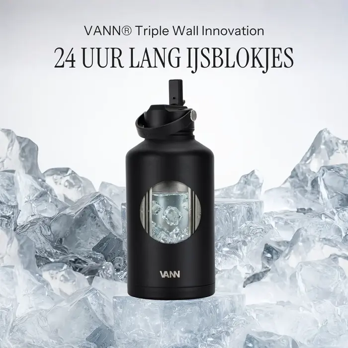 VANN 3-Wandige Ultimate RVS Drinkfles Zwart 2 Liter VANN 3-Wandige Ultimate RVS Drinkfles Zwart 2 Liter