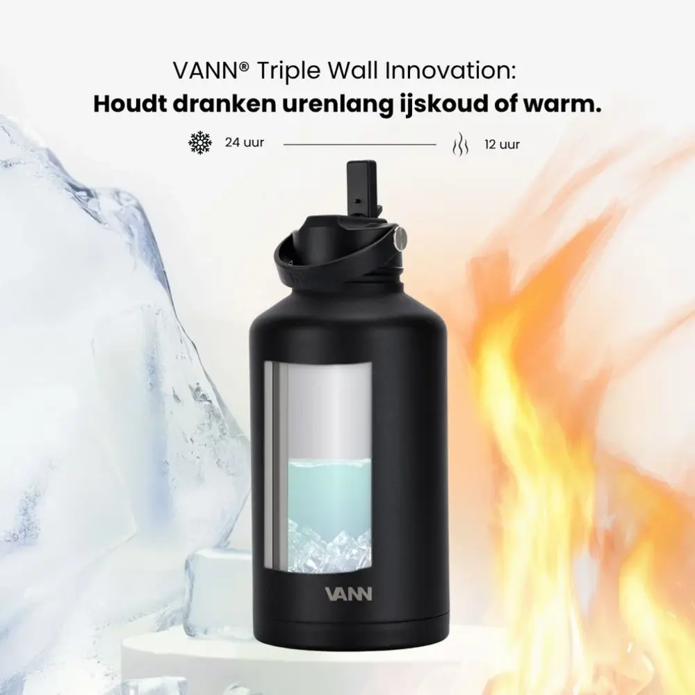 VANN 3-Wandige Ultimate Edelstahl-Trinkflasche Schwarz 2 Liter VANN 3-Wandige Ultimate Edelstahl-Trinkflasche Schwarz 2 Liter
