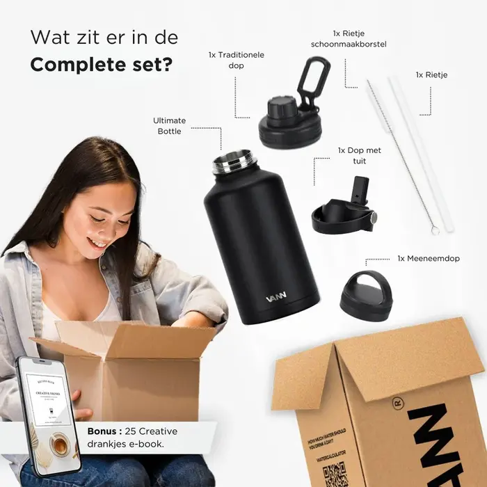 VANN 3-Wandige Ultimate Edelstahl-Trinkflasche Schwarz 2 Liter VANN 3-Wandige Ultimate Edelstahl-Trinkflasche Schwarz 2 Liter