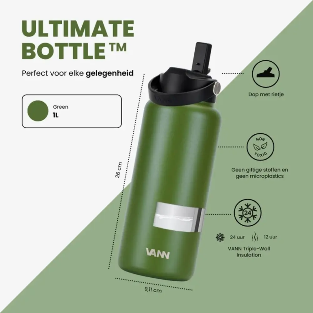 VANN 3-Walled Ultimate Stainless Steel Drinking Bottle Highland Green 1 Liter VANN 3-Walled Ultimate Stainless Steel Drinking Bottle Highland Green 1 Liter