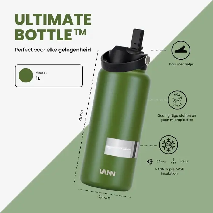 VANN 3-Walled Ultimate Stainless Steel Drinking Bottle Highland Green 1 Liter VANN 3-Walled Ultimate Stainless Steel Drinking Bottle Highland Green 1 Liter