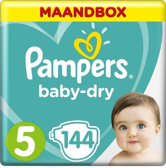 Pampers Baby-Dry - Größe 5 (Junior) 11-16 kg - Monatliche Schachtel 144 Stück - Windeln