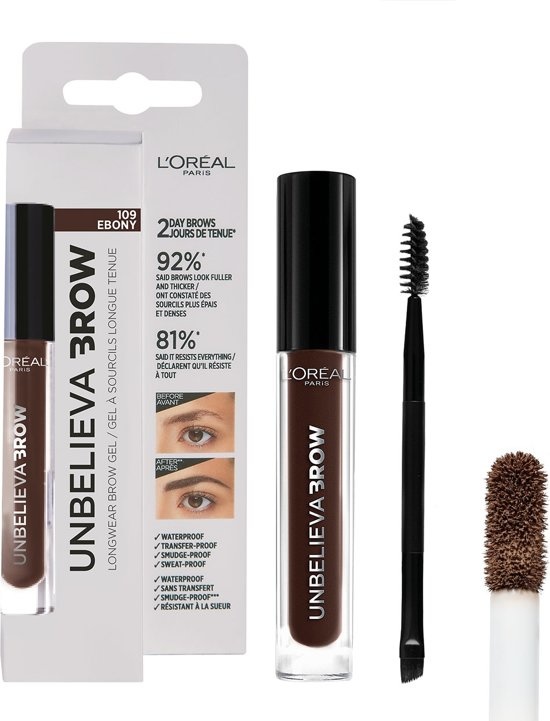 Gel pour sourcils à sourcils Unbelieva - 109 Ebony - Brun foncé - Imperméable