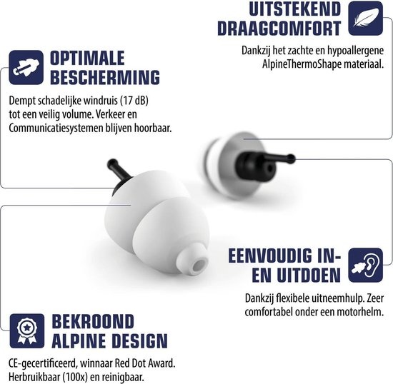 Alpine MotoSafe Pro - Motorrad-Ohrstöpsel - Gehörschutz für Rennen und Touren - Weiß - 2 Sätze