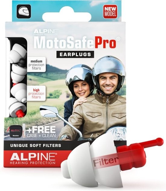 Alpine MotoSafe Pro - Motorcycle earplugs - Race and Tour hearing protection - White - 2 sets