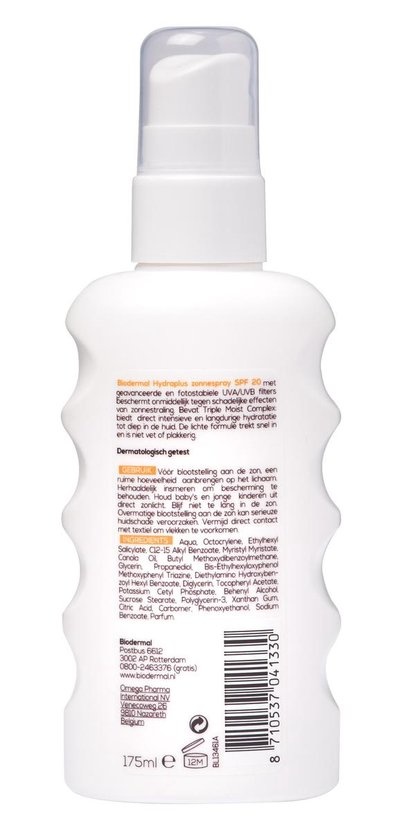 Solaire Biodermique - Hydraplus - Spray Solaire - SPF 20 - 175 ml