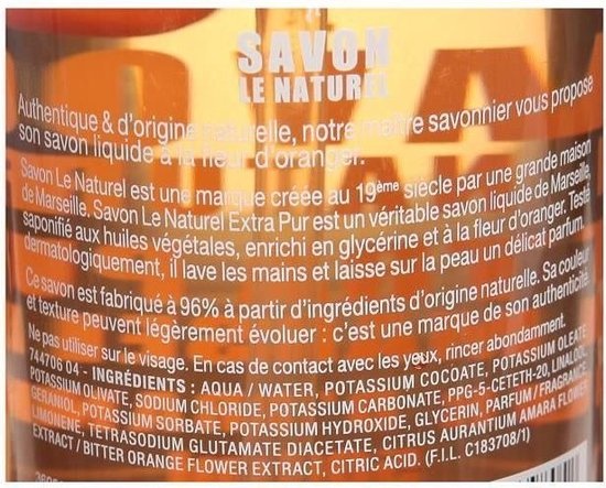 Savon Le Naturel - Savon Liquide Naturel pour les Mains - Fleur d'Oranger - 500ml