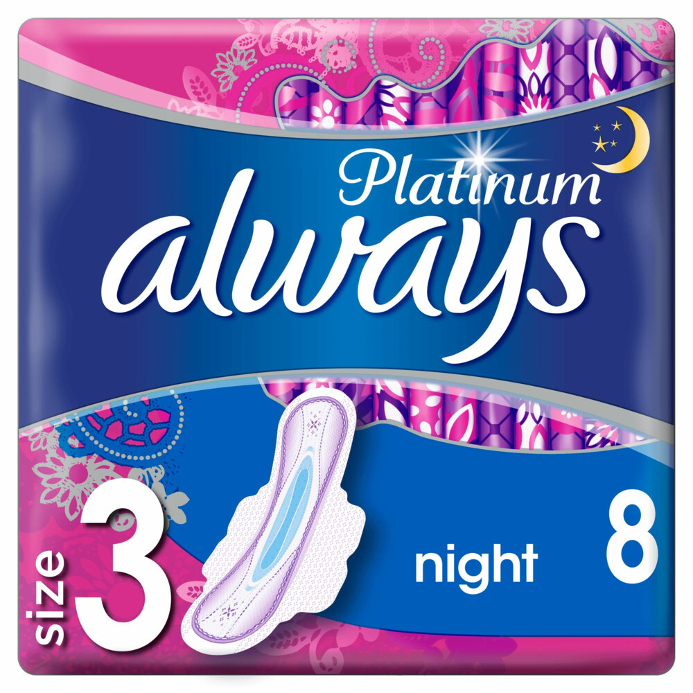 Always Platinum Night - 8 Pieces - Pads With Wings