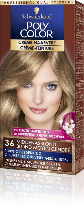 Poly Color Crème Haarverf 36 Midden Asblond - intensieve, natuurlijke kleuren met 100% grijsdekking - Onlinevoordeelshop