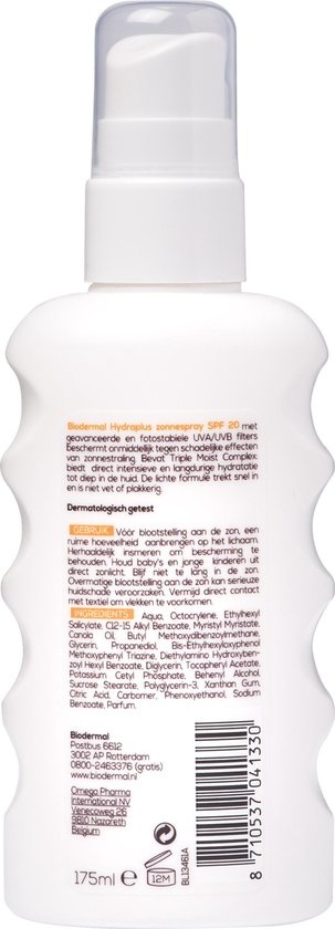 Biodermal Zonnebrand - Hydraplus - Zonnespray - SPF 50 - 175ml